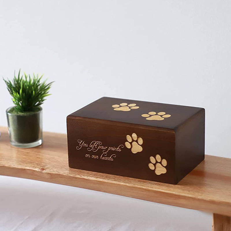 wooden pet urns with paw pattern